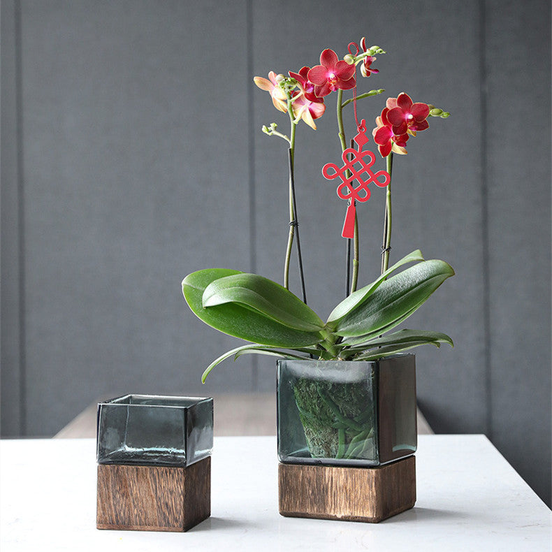 Wood Color Tansparent Glass Vase